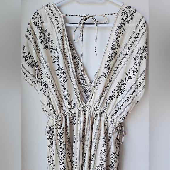 H&M Cover UP OFF White Black Floral Maxi Cotton Vacation Dress M L - Picture 5 of 10